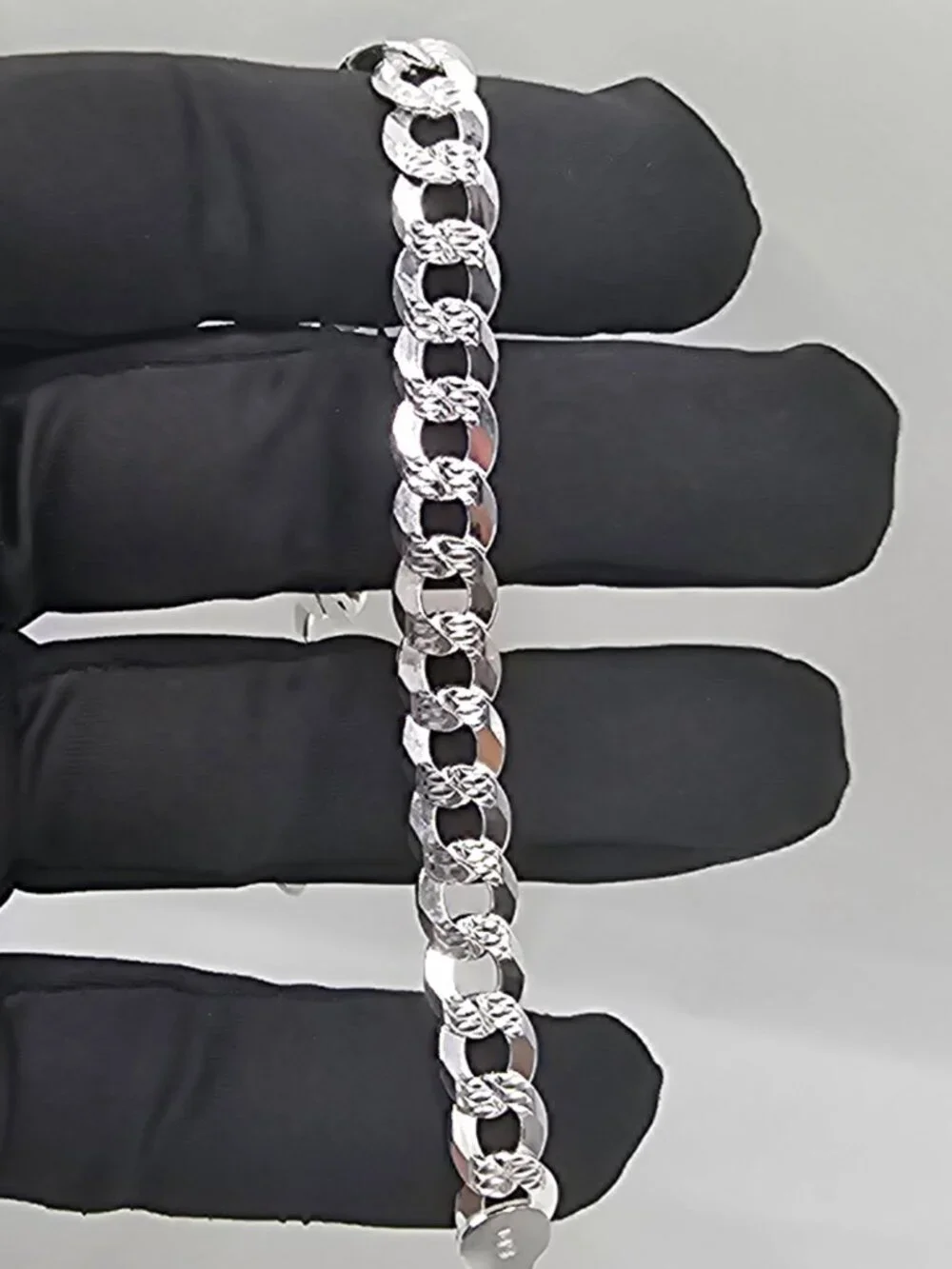 Sterling Silver 925 High Polished Diamond Cut Curb Bracelet 8.9mm 8 inches